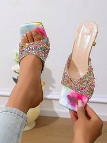 Giày sandal cao gót nữ, thiết kế đính sequin nhiều màu sắc, mũi vuông, gót thấp, sandal vàng, thanh lịch và thời trang, sandal công chúa mùa hè đính đá lấp lánh, lý tưởng cho các dịp trang trọng như đám cưới, tiệc tùng, hẹn hò. Thiết kế xỏ chân tiện lợi, giày cao gót và dép cao gót đính pha lê nhiều màu sắc, hoàn hảo cho những buổi khiêu vũ cuối tuần. - Nhiều màu - Xem 9