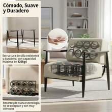 HOMEMAKE FURNITURE Sillones de Sala Modernos Asiento Ancho Resortes de Nueva Tecnología Alta Comodidad y Soporte Firme Brazos de Madera Sala Recámara y Estudios Modernos Beige + Madera Oscura - BeigeMaderaOscura - Ver 5