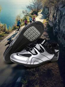 Unisex New Racing Road Cycling Shoes | Breathable Non-Locking, Comfortable Rubber Soled, Professional Outdoor Athletic Sports Bike Shoes, All-Season, Microfiber Upper, Fabric Inner And Insole, Clipless Compatible - Silver - View 4