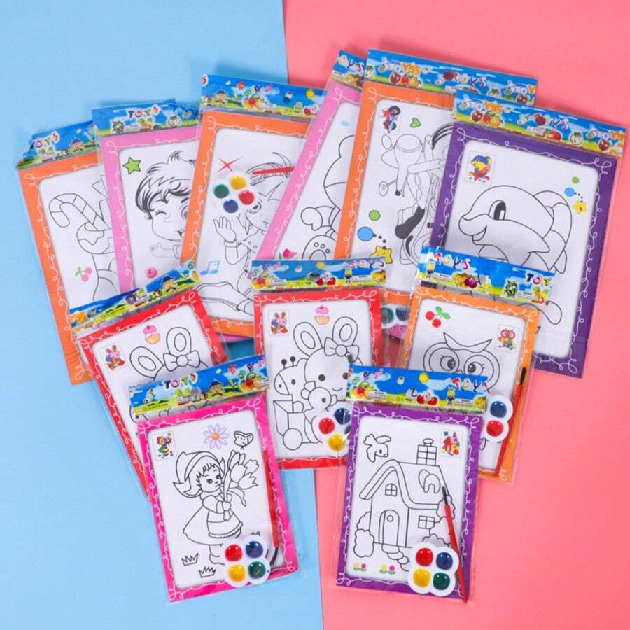 10 Pcs Watercolor Doodle Boards DIY - Hand Painting Coloring Activity, Includes 4 Color Mini Watercolor Set, Back To School Supplies, Back To School Stationery, Teacher Gifts For Students, Gifts For Classmates, Educational Supplies, Art Class Materials, Color Training, Color Courses - Multicolor - View 1