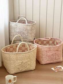 1 PC Floral Print Quilted Storage Basket Laundry Basket Large Capacity Portable Storage Bag Foldable Snack Basket With Handle For Women And Girls - 彩色 - 查看 1