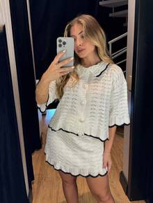 2pcs Women's Minimalist Elegant Knit Sweater Set, Chic Campus Style, Spring/Summer - White - View 1