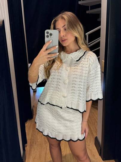 2-delat set med minimalistiskt och elegant stickat tröja för kvinnor, elegant campusstil, vår/sommar