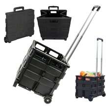 日式戶外便攜式可折疊家用大容量手式拉車，便攜防塵置物車，快遞輕便小推車，伸縮折疊買菜購車。小拉車折疊小推車，露營野餐拉桿車，營地車露營手推車 - 黑色 - 查看 1