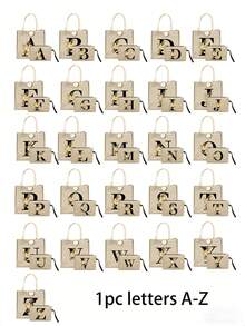 A-Z字母印花亚麻手提袋套装，个性化礼品，附赠小收纳袋，花卉图案，母亲节礼物，黄色亚麻手提袋配黑色肩带，大小号手提袋组合，送给女性、母亲、老师、朋友、伴娘的完美礼物，适合海滩、旅行等场合。 - 彩色 - 查看 2