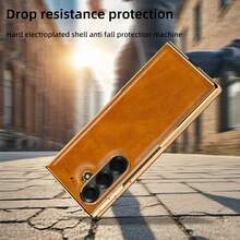 Ultra-Thin Electroplated Leather Phone Case With Tempered Glass Screen Protector, Compatible With Samsung Galaxy Fold 2/3/4/5/6/7, Shockproof Protective Cover - Pink - View 5