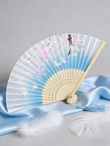 1把优雅樱花丝绸折叠扇，便携式竹制手扇，适合女性使用，夏季降温，婚礼派对礼物，舞蹈表演道具，适用于婚礼、茶道、成人夏季派对、家居装饰和节日礼物、旅行必备品、海滩必备品、毕业季、毕业典礼、毕业典礼、祝贺毕业生、毕业派对、旅行徒步必备品、露营必备品、便携式工具、夏季必备品、夏季便携式 - 彩色 - 查看 5