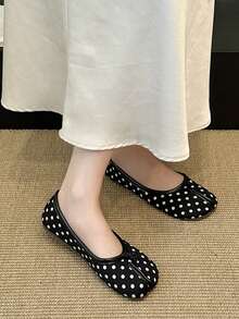 2026 New Black Polka Dot Soft Leather Split-Toe Mule Shoes | Retro Low-Cut Slip-On Shoes, Versatile For Commuting, Dating, Mid-Autumn Festival, National Day, Christmas, Halloween, Thanksgiving, Daily Wear - Multicolor - View 6