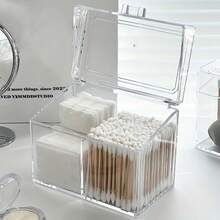 1 pezzo Scatola portaoggetti per cotton fioc, Scatola portafazzoletti da trucco in acrilico per salone di bellezza, Scatola per il tavolo da toeletta, Scatola portafazzoletti struccanti, In plastica trasparente, 3 scomparti, Con coperchio antipolvere - Multicolore - Visualizzare 3
