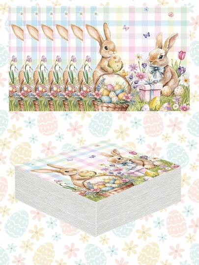 20pcs Easter Bunny & Floral Pattern Disposable Paper Napkins, 4-Ply Thickened Handkerchief, Suitable For Weddings, Birthday Parties, Dining Table Decor, Vintage Style, Lunch/Dinner, Disposable Tissues With Colorful Egg Patterns, Applicable For Spring Celebrations, Easter Egg Hunts And Holiday Table Decorations, Multi-Occasion Use