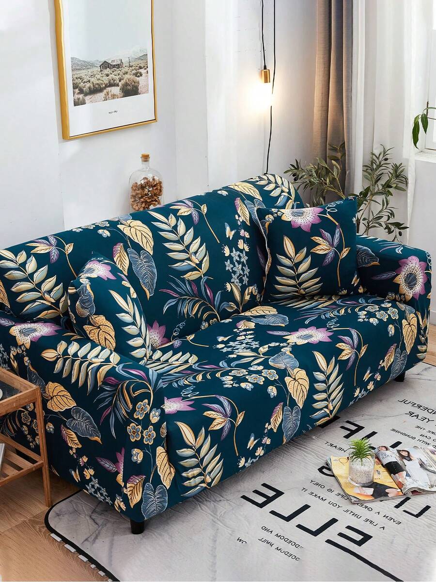 1件装花卉图案沙发套，防尘防污，弹性一体式全包覆沙发保护套，客厅家居装饰，适用于1/2/3/4人沙发，四季皆宜，可机洗，不含枕套 - 彩色 - 查看 1