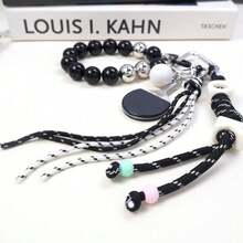 1pc Elegant Fashion Dopamine Braided Tassel Beaded Keychain, Chic Girl Backpack Charm Accessory - A - View 9