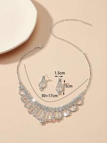 1 Set Of 3: Luxury Rhinestone Adjustable Necklace, Minimalist Rhinestone Pendant Earrings, Suitable For Wedding, Bridal Photo Shoot, Bridesmaid, Prom, Valentine's Day, Mother's Day, Daily Wear, Fashionable And Elegant Wedding Jewelry - Multicolor - View 4