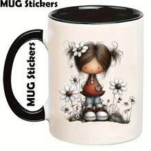 12张花朵女孩图案UV转印贴纸 | 自粘塑料贴纸，适用于工艺品、马克杯、笔记本电脑和水瓶，高品质印刷，经久耐用，节日主题设计，EYESWEB出品 - 彩色 - 查看 7