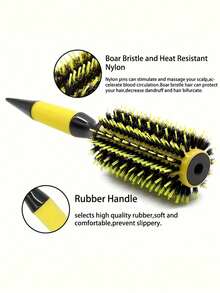 1 Peça/Conjunto Pente Brasileiro - Conjunto de Escovas de Cabelo Brasileiras de Alumínio Amarelo - Escova de Cerdas de Náilon e Cerdas de Javali para Todos os Tipos de Cabelo, Inclui Pente Desembaraçador de Cabelo com Cabo de Madeira, Pente para Cachos, Borla de Ar, Pente Quente em Formato de Pêra - Multicolorido - Visão 1