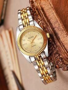 1pc Luxury All-Gold Women's Watch, Calendar Function Steel Strap, Fashionable & Versatile Quartz Wristwatch - Multicolor - View 8