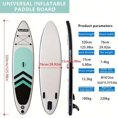 1 Set Inflatable Stand-Up Paddleboard Made With Double-Layer Reinforced PVC Coating Technology, Hardness And Stability Comparable To Traditional Rigid Paddleboards, Excellent Performance.