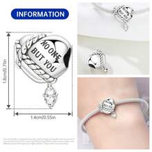 CYMYSS 1件浪漫心形镀银铜吊坠，镶嵌人造锆石，女士情人节/生日礼物，DIY手链配件 - 彩色 - 查看 8