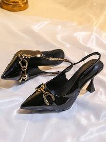 女士尖头金属搭扣高跟派对鞋 - 黑色 - 查看 3