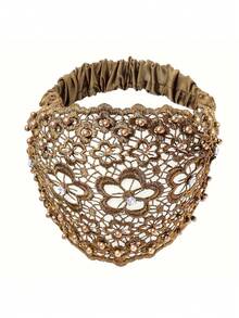 优雅镂空蕾丝花朵图案发箍，弹性发箍配仿珍珠吊坠，宽水晶发带，女士日常派对节日装饰礼品 - 多色 - 查看 7