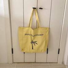 Túi mua sắm cỡ lớn thời trang mới, kiểu dáng casual, họa tiết chữ cái, túi đeo vai đi biển, túi đi biển, ba lô du lịch, ví nữ casual, thích hợp cho đi làm, mua sắm, tụ họp, đi học, du lịch và các dịp nghỉ lễ. - Màu vàng - Xem 2