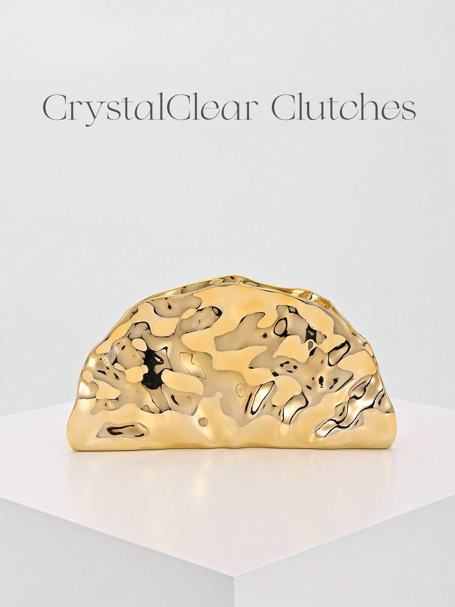 Túi xách cầm tay dự tiệc kiểu dáng quạt kim loại cổ điển, túi xách màu vàng dành cho các dịp trang trọng, tiệc tùng, dạ hội, cocktail, túi đeo vai hình dáng độc đáo dành cho phụ nữ. - Vàng - Xem 1