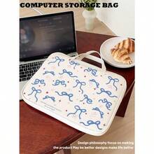 1 件装，蓝色星形蝴蝶结笔记本电脑手提包，轻便时尚，适用于 16 英寸/15 英寸/14 英寸笔记本电脑，PU 皮革防水加厚防震笔记本电脑包，大学生出行必备 - 白色 - 查看 13