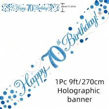 Băng rôn dài 2,7m màu xanh lấp lánh, mừng sinh nhật lần thứ 16, 18, 21, 30, 40, 50, 60, 70, 80, 90, màu xanh lam và trắng, hiệu ứng ba chiều. - Nhiều màu - Xem 23