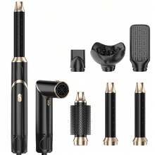 Six-In-One Hot Air Comb Foldable Curling Iron Hair Dryer Straight Roll Multi-Function Portable Hair Dryer - Black and Gold - View 6
