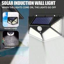 1pc 100 LED Solar Lights, Outdoor Waterproof, Motion Sensor Flood Lights With Remote Control, 3 Modes, Solar Powered, Suitable For Patio, Garage, Backyard, Garden Wall - Black - View 4