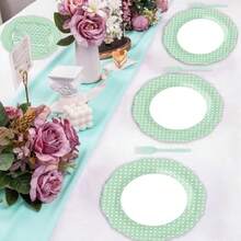 60PCS Light Green Scalloped Paper Plates - 7 Inch And 9 Inch Pastel Dessert Plates Dot Pattern Snack Plates Disposable 300gsm -Friendly Scallop Plates For Parties Weddings Picnics - Chấm xanh - Xem 7