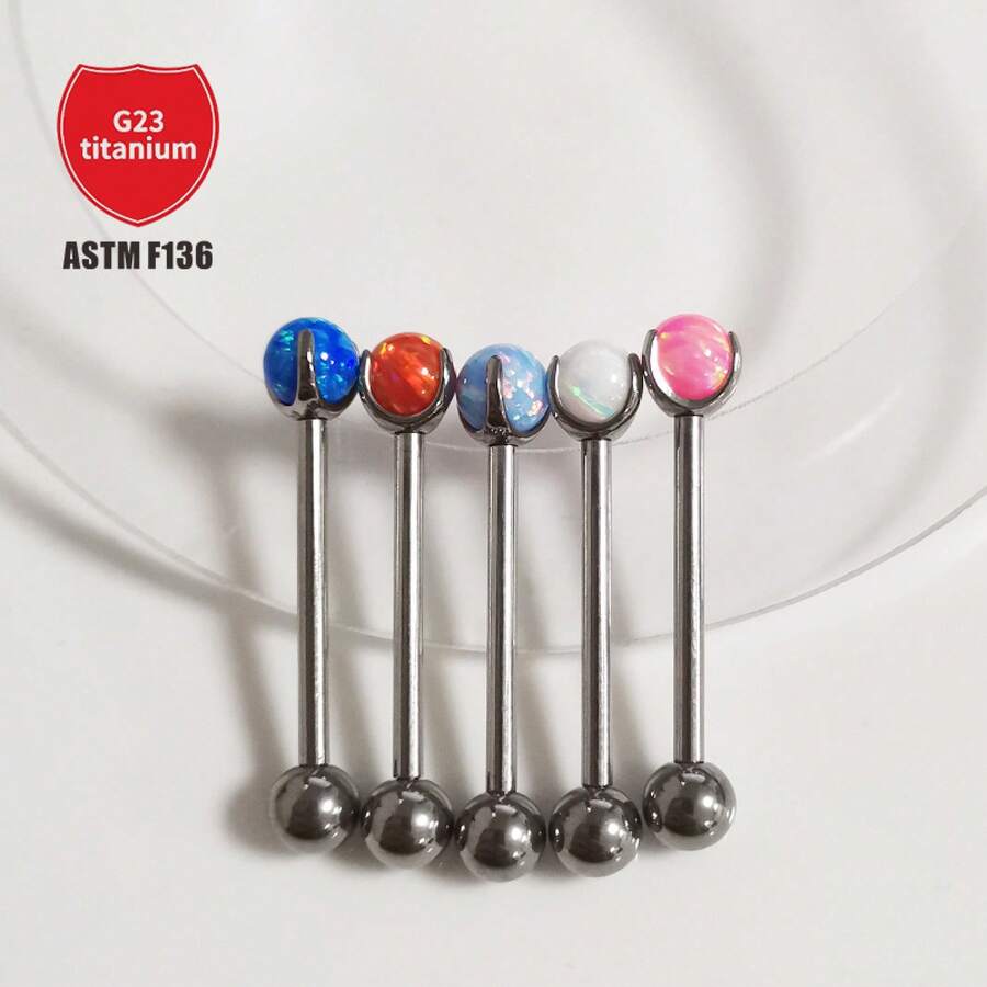 F136 Tongue Piercing Opal Three-Claw Opal Ball Round Ball G23 Titanium Alloy Body Piercing Jewelry Lip Piercing Ear Cartilage Piercing - Màu titan tự nhiên + hình cầu / OP17 - Xem 1