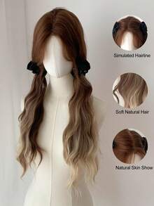 4*1 Peluca sintética ondulada de 26 pulgadas con encaje, degradado de marrón a rubio, raya al medio, cabello largo y rizado para uso diario, fiesta y disfraz (Presta atención a cómo la usas y cuidas) - Marrón - Ver 5
