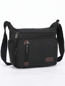 Men's Retro Large Capacity Shoulder Messenger Bag, Adjustable Strap Length, Casual Outdoor Crossbody Bag, Personalized Style, Suitable For Hiking, Shopping, Vacation, Gift For Boyfriend, Convenient For Travel - Black - View 7