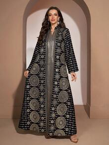 YISIKADO Damen Abendkleid, würdevoller V-Ausschnitt, besticktes Langarmkleid im arabischen Stil, geeignet für Geburtstagsfeiern, Hochzeitsgäste, Bankette, Abschlussfeiern, Feiern und andere Anlässe - Verschiedenfarbig - Übersicht 6