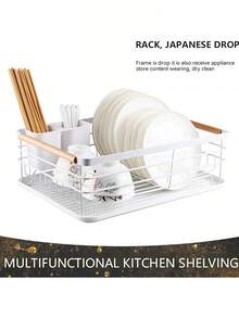 Giá phơi bát đĩa nhà bếp nhỏ gọn có khay hứng nước và giá đựng dụng cụ, dễ lắp ráp và vệ sinh, giá để bát đĩa trong bồn rửa, giá phơi bát đĩa, giá đựng đồ đa năng, đồ dùng gia đình, giá đựng bát đĩa, giá để bát đĩa trên mặt bàn. - trắng - Xem 5