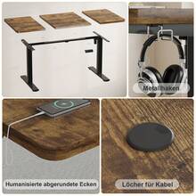 Gunji Electric Standing Desk Height Adjustable Desk Sit Stand Desk With Memory Smart Pannel And Backpack Hook For Home Office - Rỉ Nâu - Xem 3