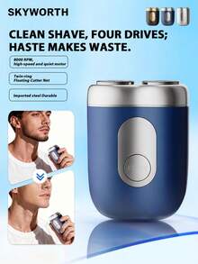 SKYWORTH 400mAh可充电电动剃须刀，IPX7级防水，干湿两用，全身可水洗，2个不锈钢刀片，一键启动，银色、黑色和蓝色可选，适合淋浴时使用，最大限度减少皮肤刺激。 - 彩色 - 查看 2