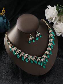 3件/4件/5件套波西米亚复古风合成红色水钻首饰套装，十二月生辰石时尚套装，适合宴会、婚礼和特殊场合佩戴 - 綠色8019 - 查看 4