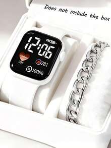 2pcs/Set, Fashionable, Minimalist And Elegant Unisex Cute Square Digital Watch Paired With Luxury Bracelet, Suitable For Parties, Gatherings, Traveling To Check Time, Also Great Gift For Occasions Like Back To School, Thanksgiving, Valentine's Day, New Year 2026 - Multicolor - View 11