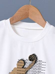 Fictional Character Print Round Neck Short Sleeve T-Shirt And Shorts Casual Outfit For Young Boy - White - View 3