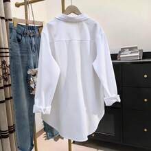 Women's Solid Color Pocket Front Button-Down Casual Shirt White Spring - White - View 3