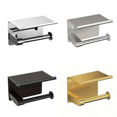 Portarrollos de papel higiénico de acero inoxidable con almacenamiento superior - Instalación fácil para baño y tocador, sin necesidad de perforar - Disponible en acabados cepillado, pulido, negro, blanco, gris, dorado Accesorios de baño Herramientas de baño