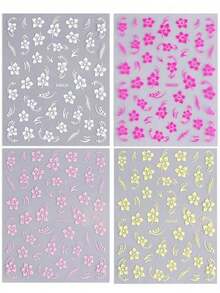 5D Gold Line Hibiscus Flower Nail Sticker Embossed Metallic Asymmetric Square Frame Pink Red Floral Petals Bowknot DIY Spring Summer Elegant Y2K Style Self-Adhesive Gel Polish Decal Sliders Holographic Nail Art Decoration Home Salon Nail Supplies Nails - 彩色 - 查看 11