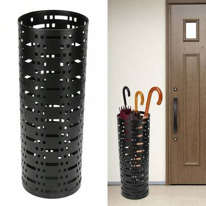 Paragüero de metal para entrada, organizador de paraguas de aleación ahuecado, redondo, para casa, oficina, hotel, color negro.