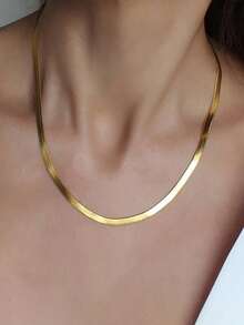 1条不锈钢（医用钢）扁平蛇骨链，适合日常佩戴，蛇形项链，人字纹项链 - 金色 - 查看 2