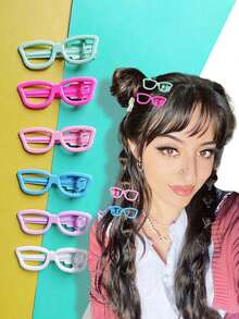 10个装多巴胺糖果色眼镜发夹，迷你逼真小眼镜金属框发夹，可爱Y2K女孩刘海夹，卡哇伊趣味发饰，女孩刘海顶部发夹音乐节发饰 - 彩色 - 查看 9