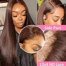 13x4 13x6 HD Lace Front Wig Human Blended Hair Straight 34 Inch - 200% Density Pre-Plucked & Pre-Cut Glueless Wig Ready To Wear, Wear And Go Lace Front Closure For Women, No Glue Easy Install - Brown - View 6