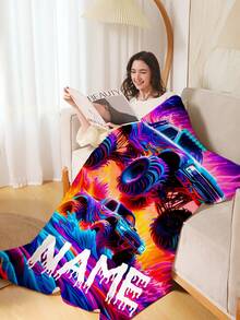 1pc Customized Monster Truck Blanket - Vivid Painting Design, Lightweight And Soft Polyester, Customized Bedding, Suitable For Sofa, Chair, Travel, Camping, Living Room Or Office - Warm All Year Round, Office Chair Cover | Vivid Parabola | Customizable Text, Travel Blanket - Style 1 - View 2