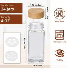 Tomnk 24/15pcs 4oz Glass Spice Jars, 4-Ounce Square Empty Spice Jars With Shaker Lids - Complete With Labels, Collapsible Funnel & Cleaning Brush For Kitchen, Spice Rack Or Cabinet Storage, Cooking Tools, Seasoning Tools, Family Dinner Supplies - 無色 - 查看 5